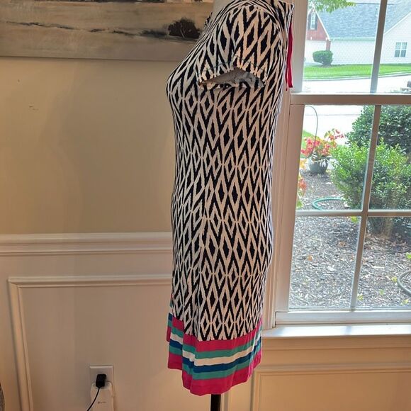 Hatley Blue and White Geometric Mini Dress with Colorful Stripes - Picture 4 of 9